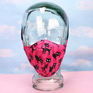 Black Kitty Retro Face Mask Pocket Pink Metal Nose